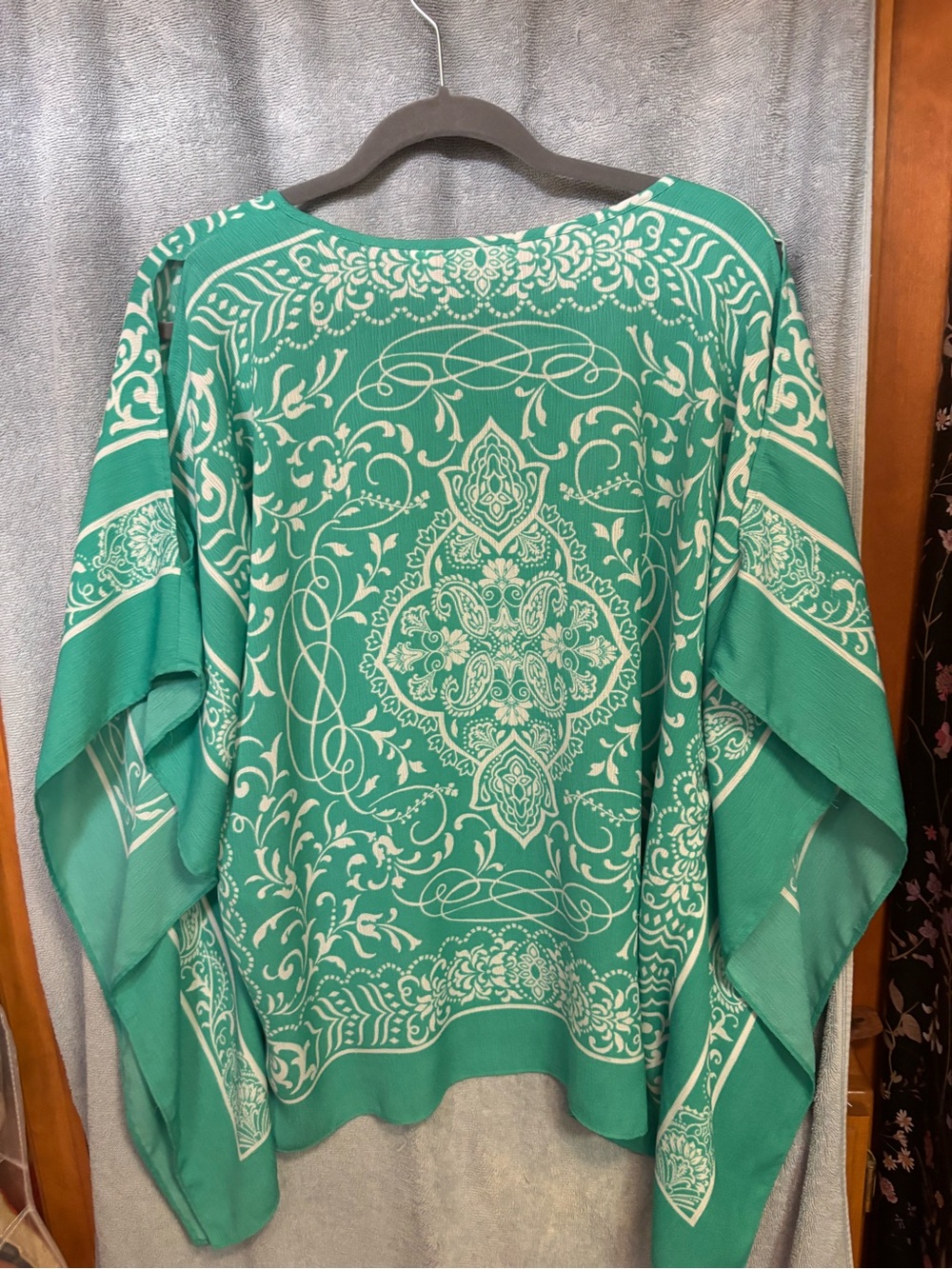 Susan Graver Teal Green Paisley-Print Flowing Blouse - Picture 3 of 3